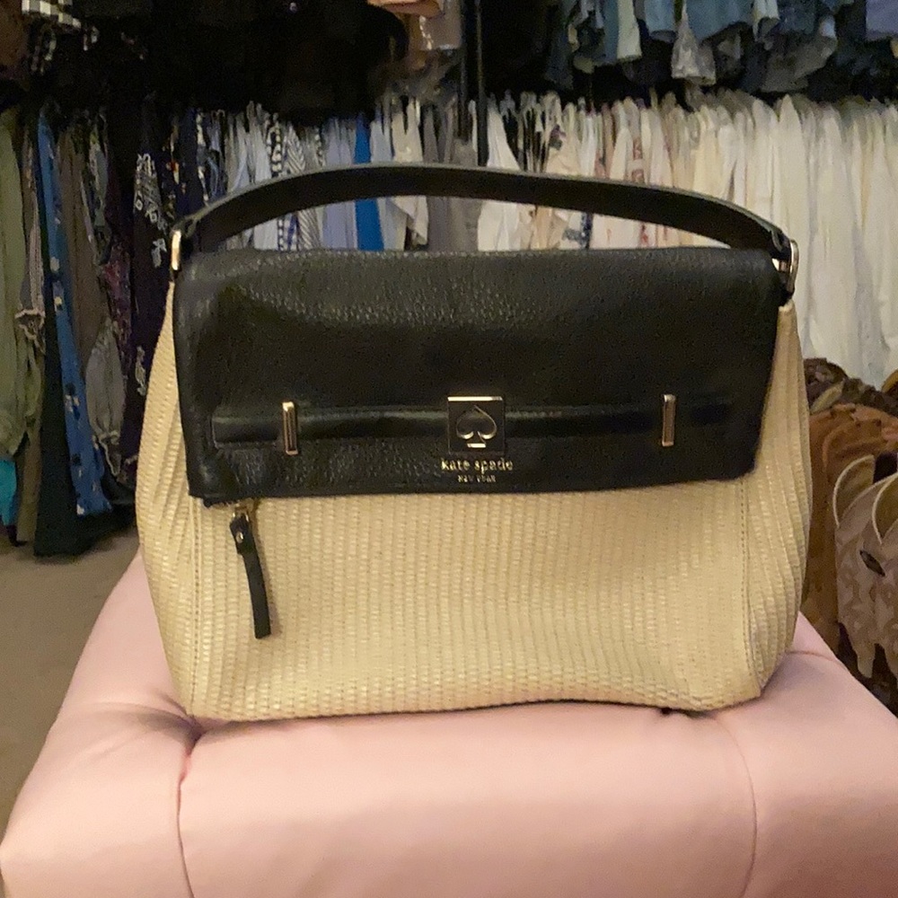 Black and cream straw Kate Spade bag